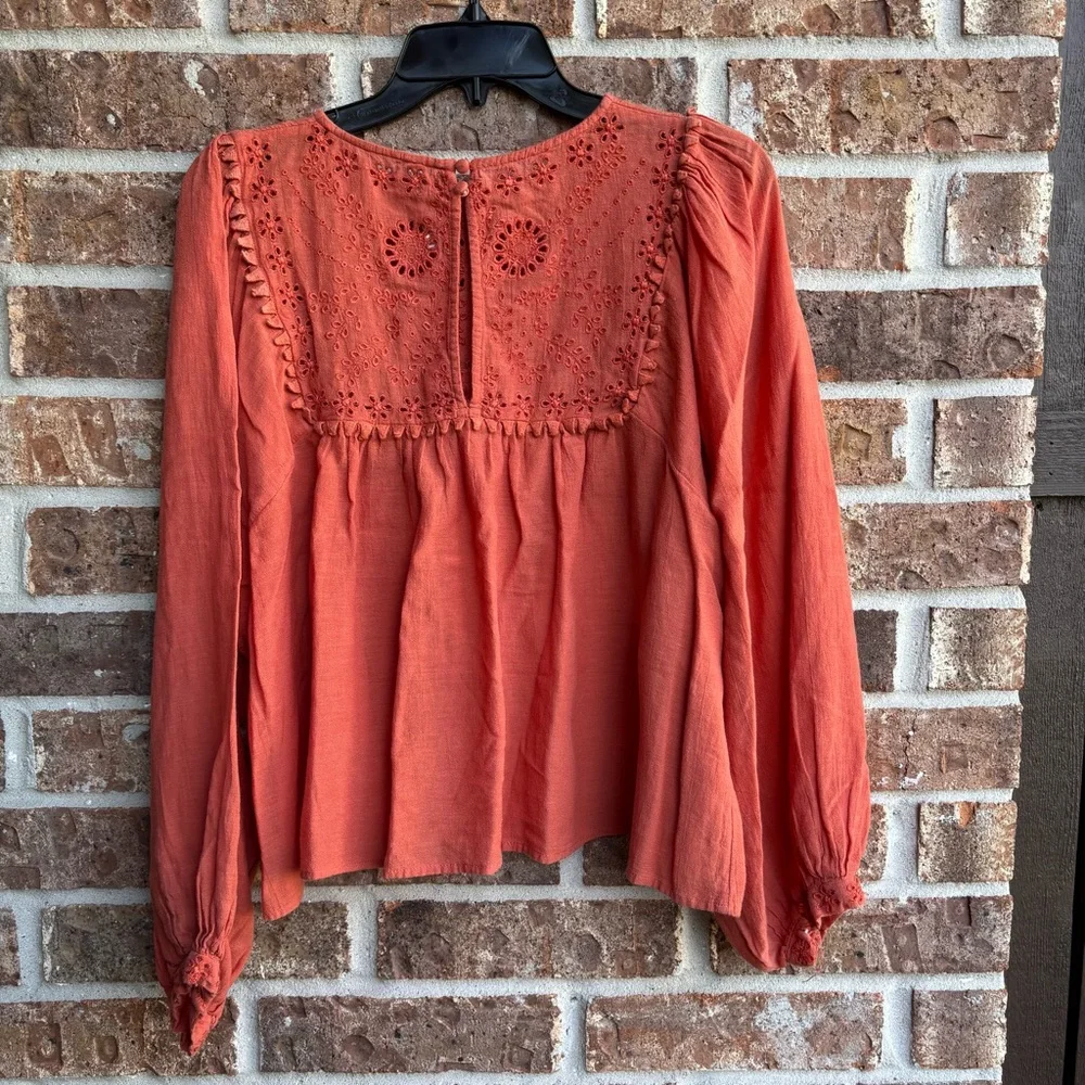 Free people Valencia Orange Embroidered Top